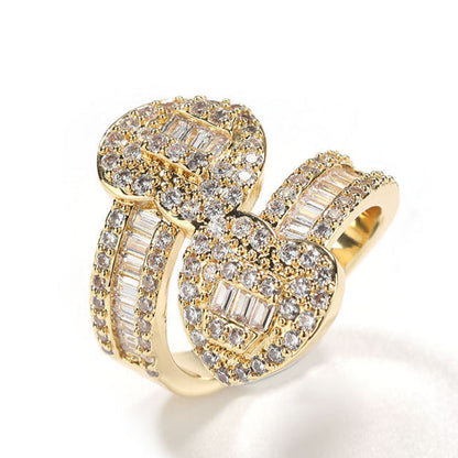 Iced Out Round & Baguette Cut Moissanite Hip Hop Adjustable Heart Ring