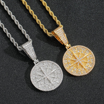 Hip Hop Moissanite Compass Pendant Necklace In 925 Sterling Silver