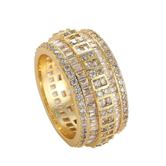 Classic Full Eternity Round & Baguette Cut Moissanite Pave Band, Wide Band Diamond Ring, Iced Out Men's Wedding Band