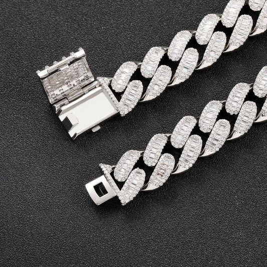 12MM VVS Moissanite Baguette And Round Hip Hop Miami Cuban Link Chain 925 Sterling Silver Bust Down Bracelet For Men's Jewelry