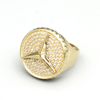 Fully Iced Out Logo Sign Round Cut Moissanite Hip Hop Ring For Men