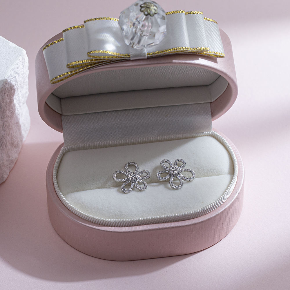 Floral Style Moissanite Push Back Stud Earring For Women