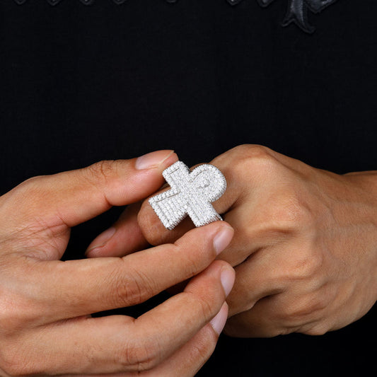 Hip Hop 925 Sterling Silver Cross Ring Micro-paved VVS Moissanite Diamond Ring Cross Jewelry Ring for Man