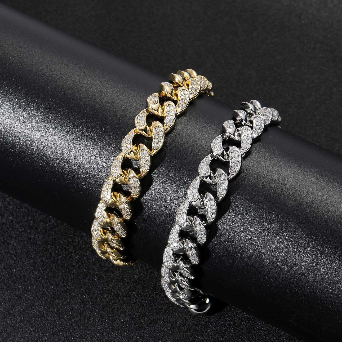 12mm Moissanite Hip Hop Cuban Link Chain Bracelet For Men, 925 Silver Bust Down Iced Out Bracelet