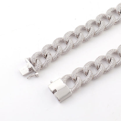 Fully Iced Out Moissanite Hip Hop Style 18MM Miami Cuban Link Chain Necklace In 925 Sterling Silver