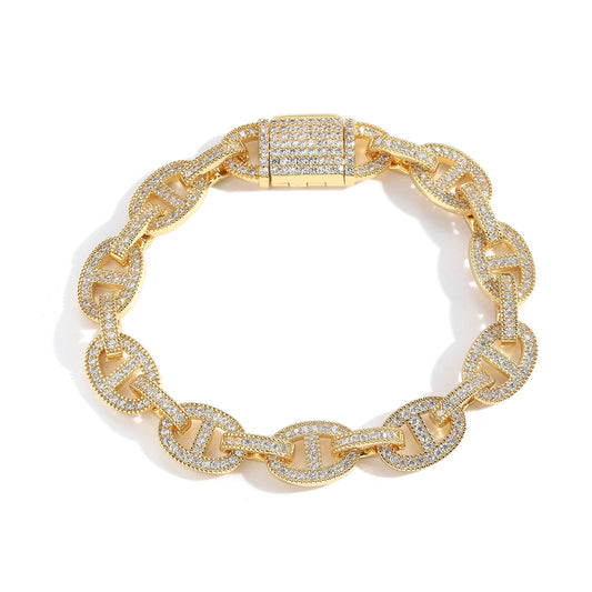 11MM Moissanite Pig Nose Hip Hop Bracelet, Unique Iced Out 925 Sterling Silver Bracelet For Men