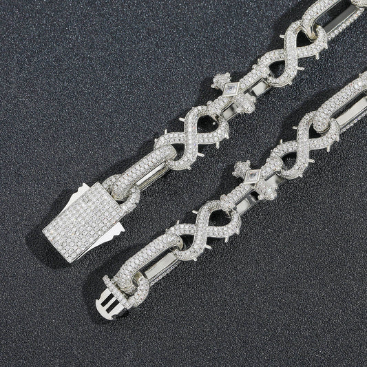 Moissanite Hip Hop Thorn and Cross Cuban Link Iced Out Chain Necklace, 925 Sterling Silver Bust Down Jewelry