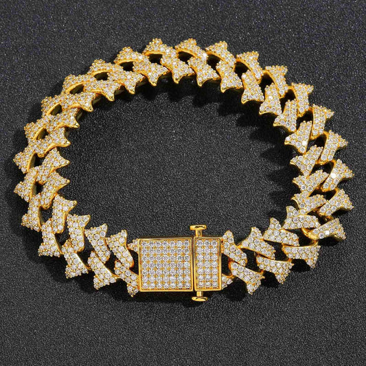 12MM Brilliant Cut Iced Out Moissanite Hip Hop Thorn Style 925 Sterling Silver Cuban Link Chain Bracelet For Men - Women and Rapper
