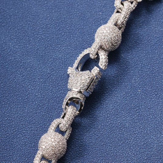 Iced Out Moissanite Gothic Cross Link Chain with Pavé Ball Connectors