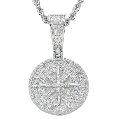 Hip Hop Moissanite Compass Pendant Necklace In 925 Sterling Silver