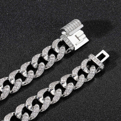 12mm Moissanite Hip Hop Cuban Link Chain Bracelet For Men, 925 Silver Bust Down Iced Out Bracelet