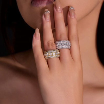 Round Moissanite 5 Rows Iced Out Wedding Band Rings, Hip Hop Moissanite Fashion Jewelry Rings For Men