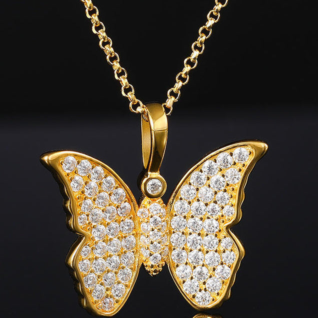 925 Sterling Silver Moissanite Full Iced Out Diamond Butterfly Hip Hop Pendant For Men and Women