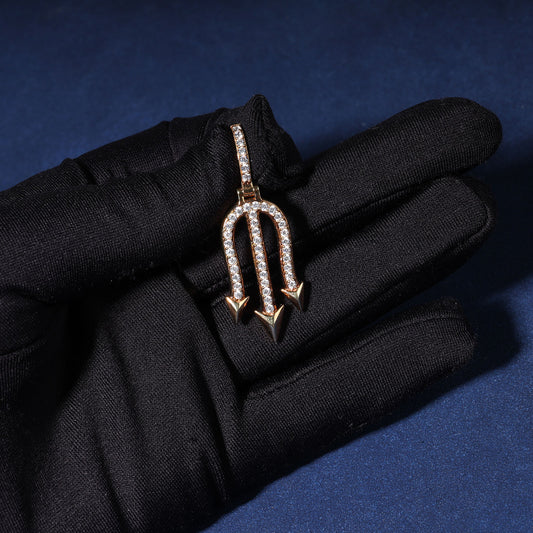 Round Moissanite Hip Hop Trident Pendant For Men 925 Sterling Silver Iced Out Pendant Jewelry