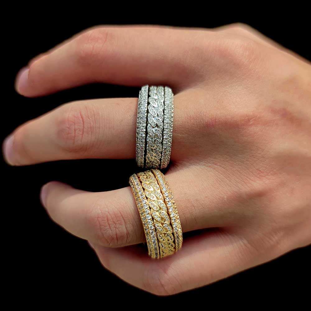Iced Out Cuban Link Chain Moissanite Engagement Wedding Band Rings For Men, Hip Hop Moissanite Jewelry For Rapper
