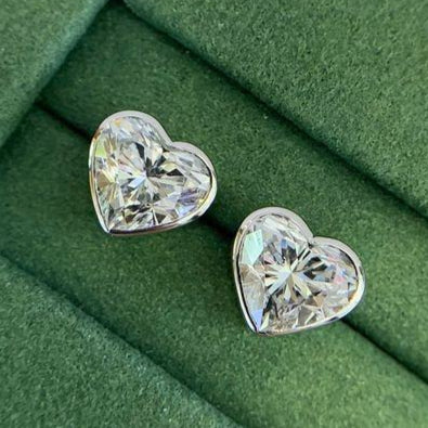 Heart Moissanite Solitaire Stud Earring In 14K Solid White Gold
