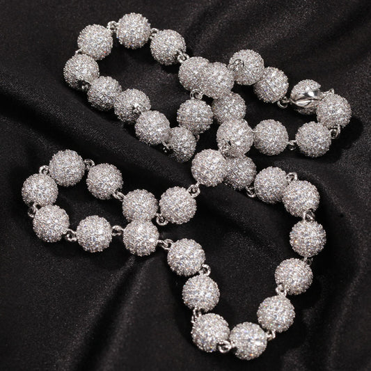Iced Out Round Cut Moissanite Diamond Hip Hop Ball Chain In 925 Sterling Silver