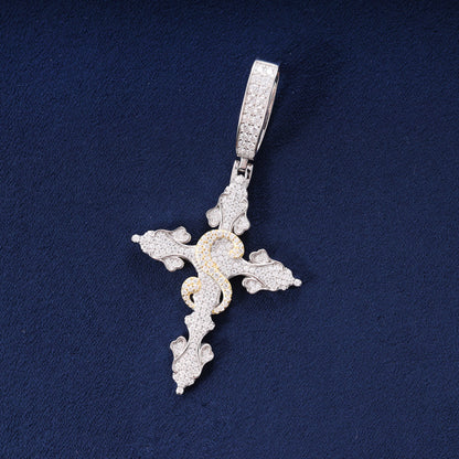 Round Cut Moissanite " S " Name Latter Hip Hop Jesus Cross Pendant Men's Jewelry, Fully Iced Out Jewelry For Rapper