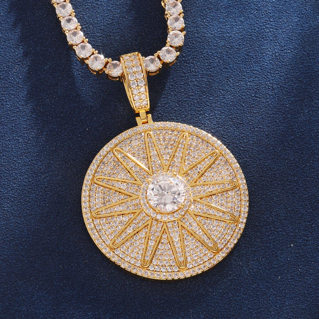 Hip Hop Moissanite Coin Sun Pendant Fully Iced Out 925 Sterling Silver Pendant Jewelry For Men-women and Rapper