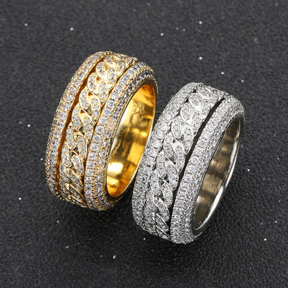 Iced Out Cuban Link Chain Moissanite Engagement Wedding Band Rings For Men, Hip Hop Moissanite Jewelry For Rapper