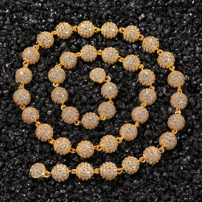 Iced Out Round Cut Moissanite Diamond Hip Hop Ball Chain In 925 Sterling Silver