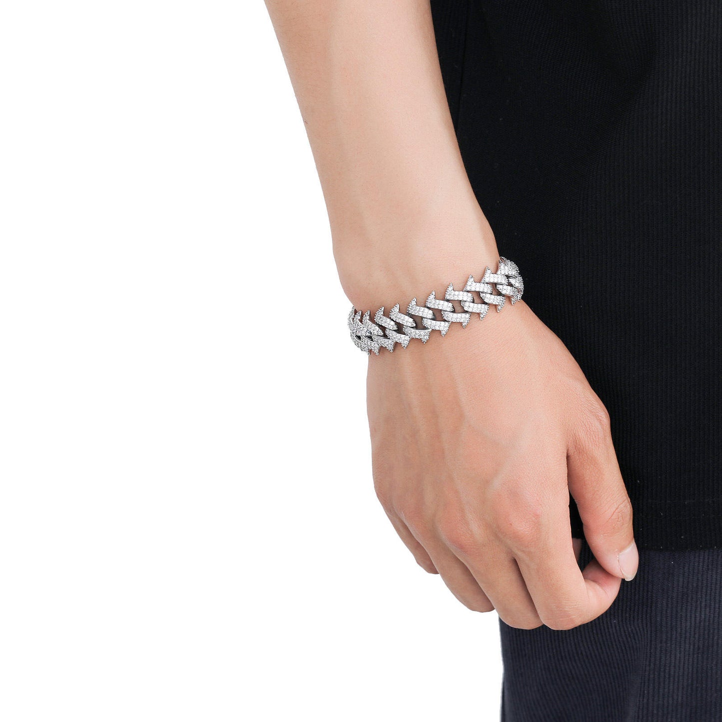 12MM Brilliant Cut Iced Out Hip Hop Moissanite Thorn Style Cuban Link Bracelets For Men
