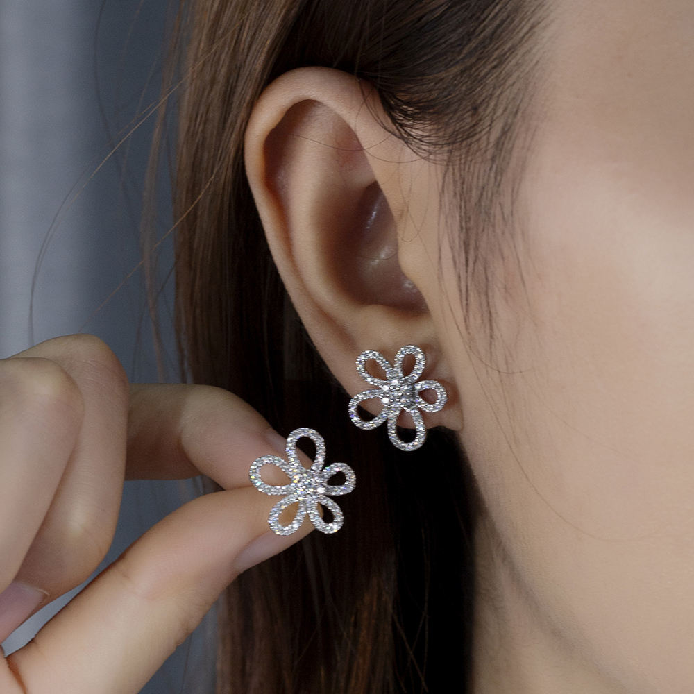 Floral Style Moissanite Push Back Stud Earring For Women