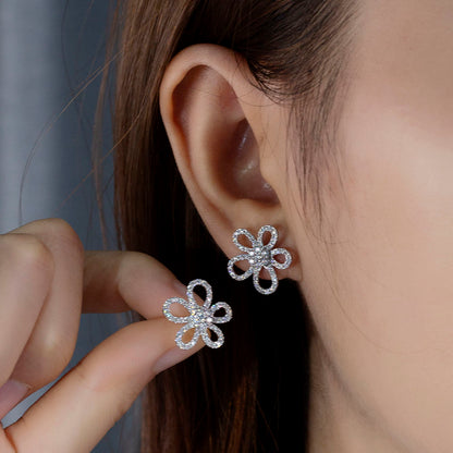 Floral Style Moissanite Push Back Stud Earring For Women