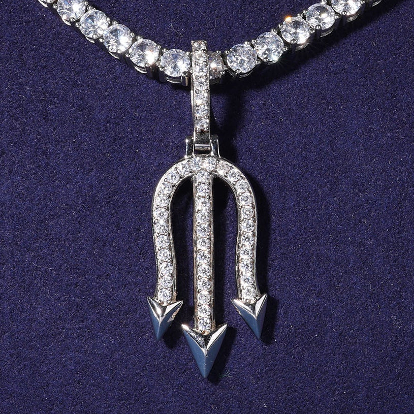 Round Moissanite Hip Hop Trident Pendant For Men 925 Sterling Silver Iced Out Pendant Jewelry