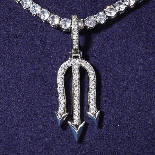 Round Moissanite Hip Hop Trident Pendant For Men 925 Sterling Silver Iced Out Pendant Jewelry