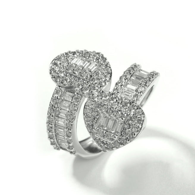 Iced Out Round & Baguette Cut Moissanite Hip Hop Adjustable Heart Ring