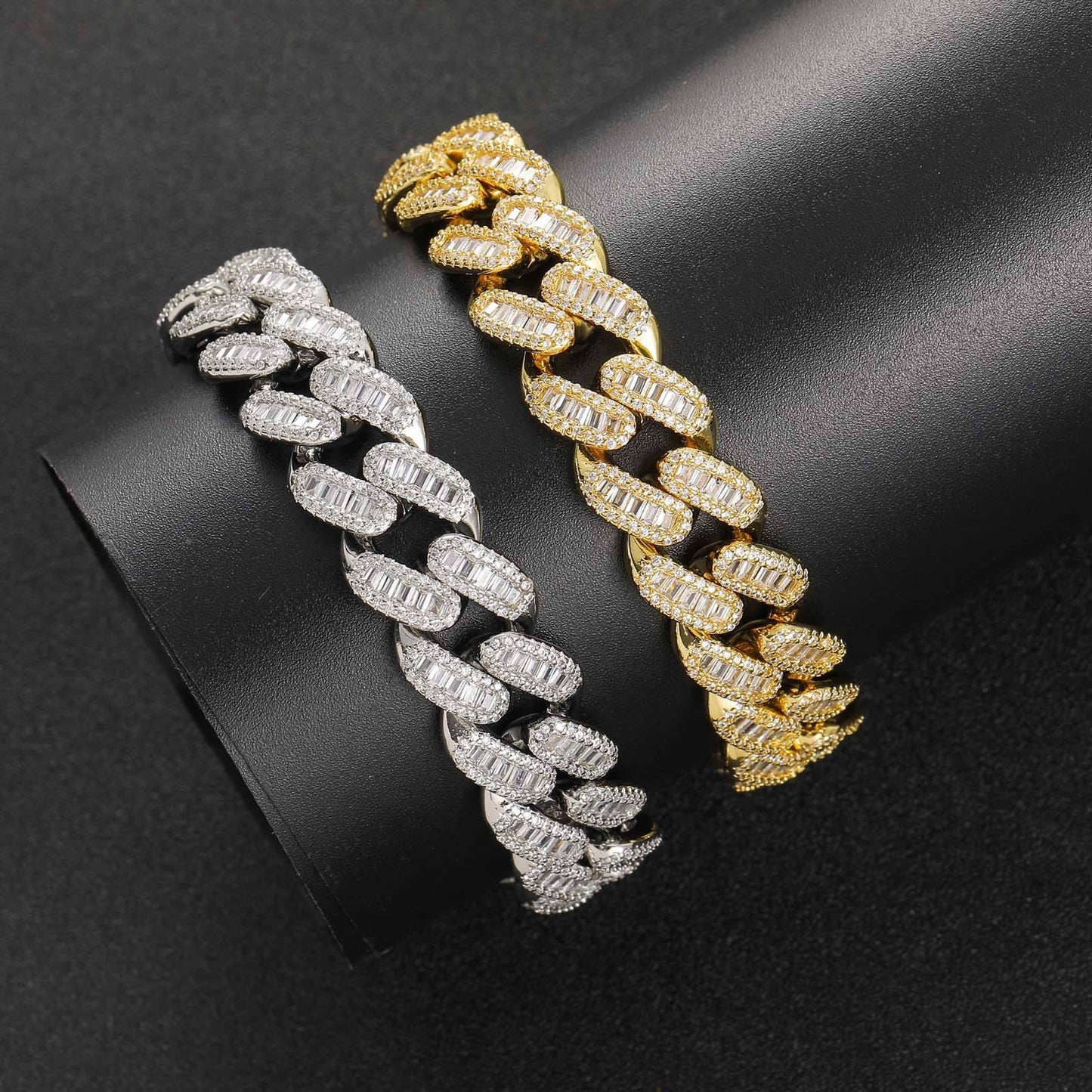 12MM VVS Moissanite Baguette And Round Hip Hop Miami Cuban Link Bracelet For Men