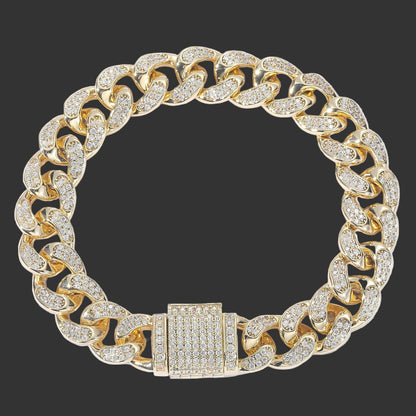 12mm Moissanite Hip Hop Cuban Link Chain Bracelet For Men, 925 Silver Bust Down Iced Out Bracelet