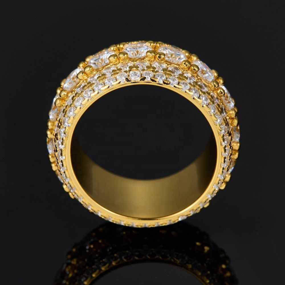 Round Moissanite 5 Rows Iced Out Wedding Band Rings, Hip Hop Moissanite Fashion Jewelry Rings For Men