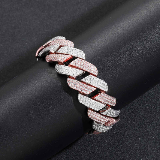 VVS Moissanite Hip Hop Miami Cuban Link Chain Bracelet For Men, 2 Tone 925 Sterling Silver Bracelet
