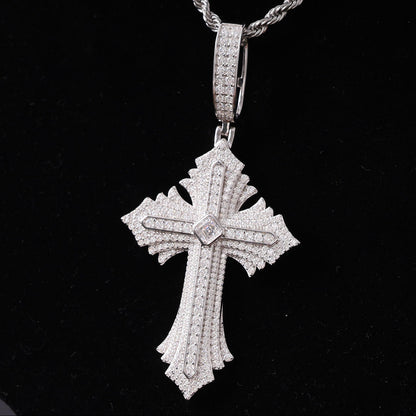 Hip Hop Round Cut Moissanite Jesus Cross Pendant In Fully Iced Out 925 Silver Fine Jewelry For Men, Women and Rapper