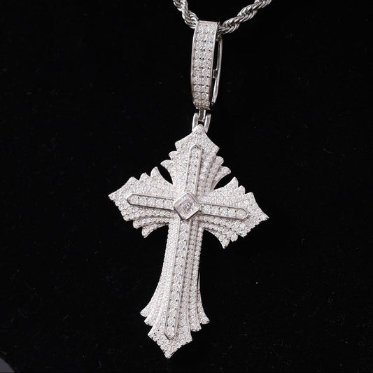 Hip Hop Round Cut Moissanite Jesus Cross Pendant In Fully Iced Out 925 Silver Fine Jewelry For Men, Women and Rapper