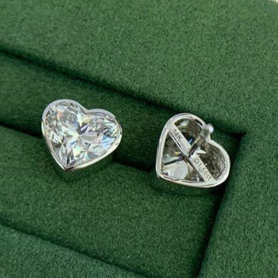 Heart Moissanite Solitaire Stud Earring In 14K Solid White Gold