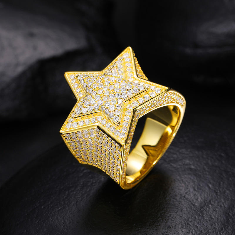 Iced Out Moissanite Engagement Star Ring For Men's Diamond Hip Hop Jewelry Ring Big Statement Ring