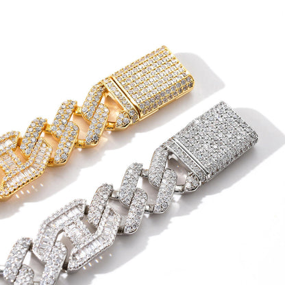 Diamond Tester Passing Moissanite Baguette And Round Hip Hop Miami Cuban Link Bracelet For Men