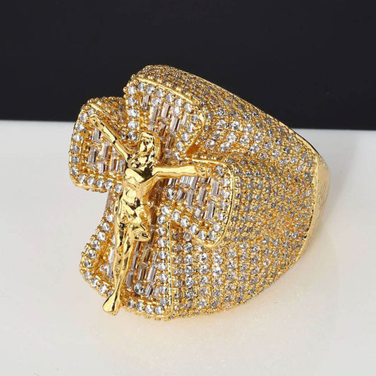 Iced Out Moissanite Cross Ring For Men, Hip Hop Rapper Jewelry Rings