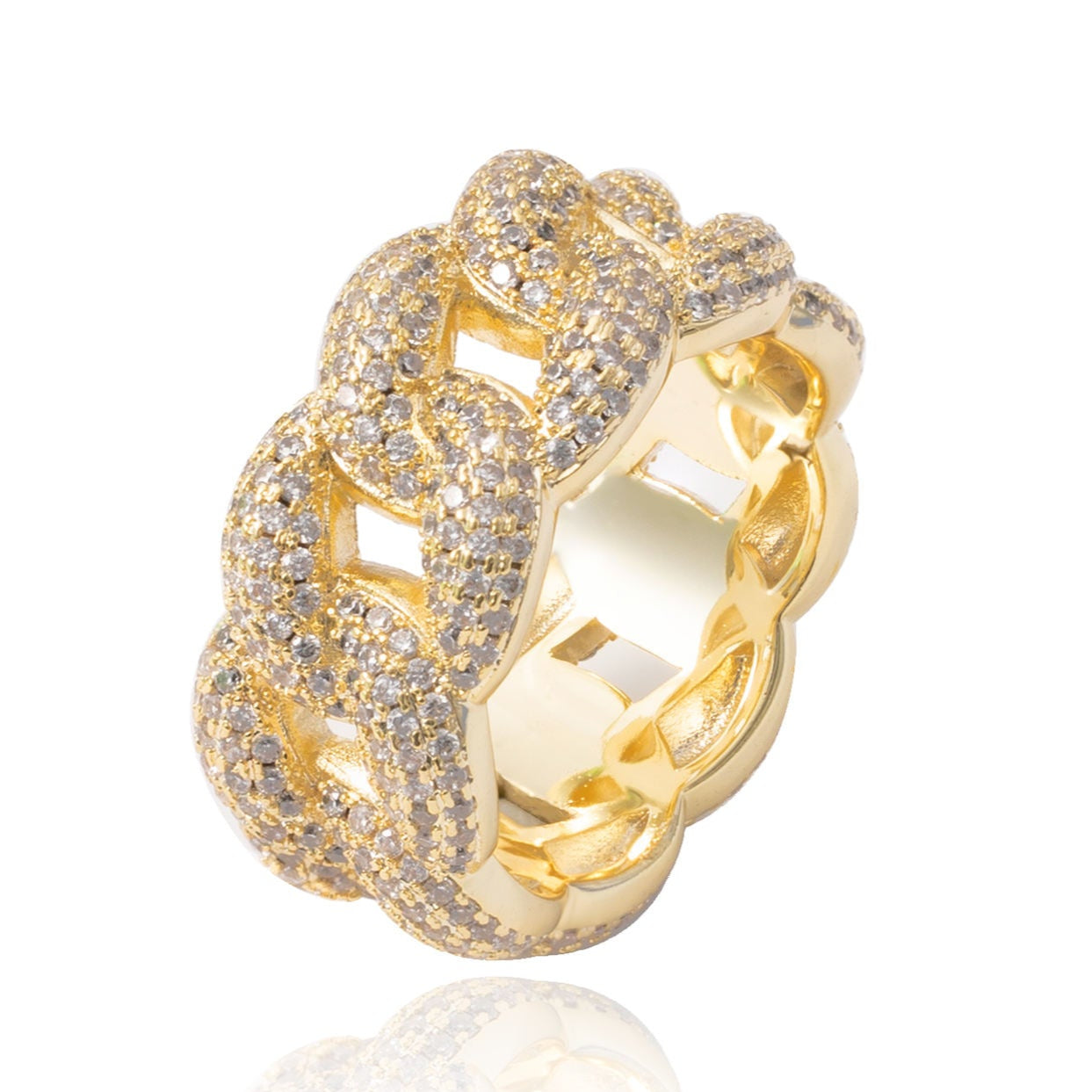 Fully Iced Out Moissanite Cuban Link Chain Rings For Men's, Rapper Hip Hop Ring Jewelry
