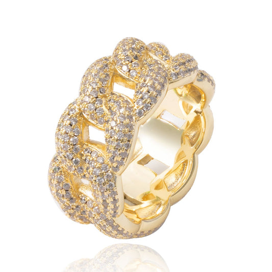 Fully Iced Out Moissanite Cuban Link Chain Rings For Men's, Rapper Hip Hop Ring Jewelry