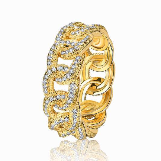 Round Cut Moissanite Milgrain Full Eternity Hip Hop Men's Cuban Link Iced Out Diamond Ring