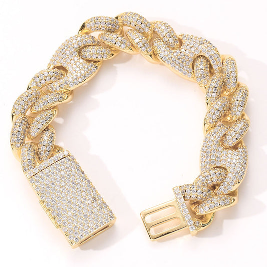 Hip Hop 20mm Moissanite Iced Out Pin Nose Cuban Link Bracelet For Men925 Sterling Silver