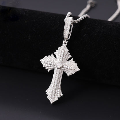 Hip Hop Round Cut Moissanite Jesus Cross Pendant In Fully Iced Out 925 Silver Fine Jewelry For Men, Women and Rapper