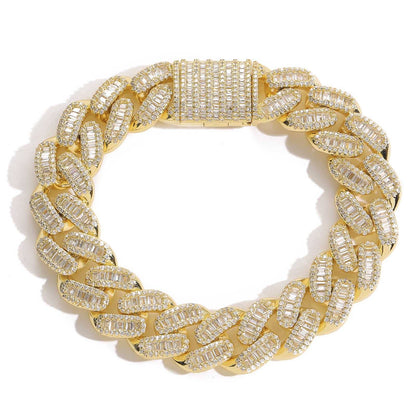 12MM VVS Moissanite Baguette And Round Hip Hop Miami Cuban Link Bracelet For Men