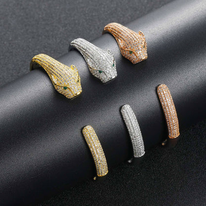 5mm Moissanite Hip Hop Animal Leopard Head Adjustable Iced Out  Bracelet Jewelry for Men