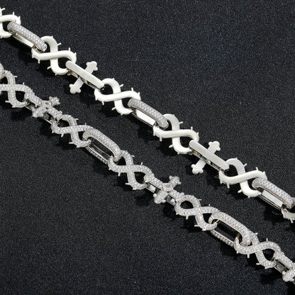 Moissanite Hip Hop Thorn & Cross Cuban Link Chains Necklace Iced Out Cuban Chains For Men's