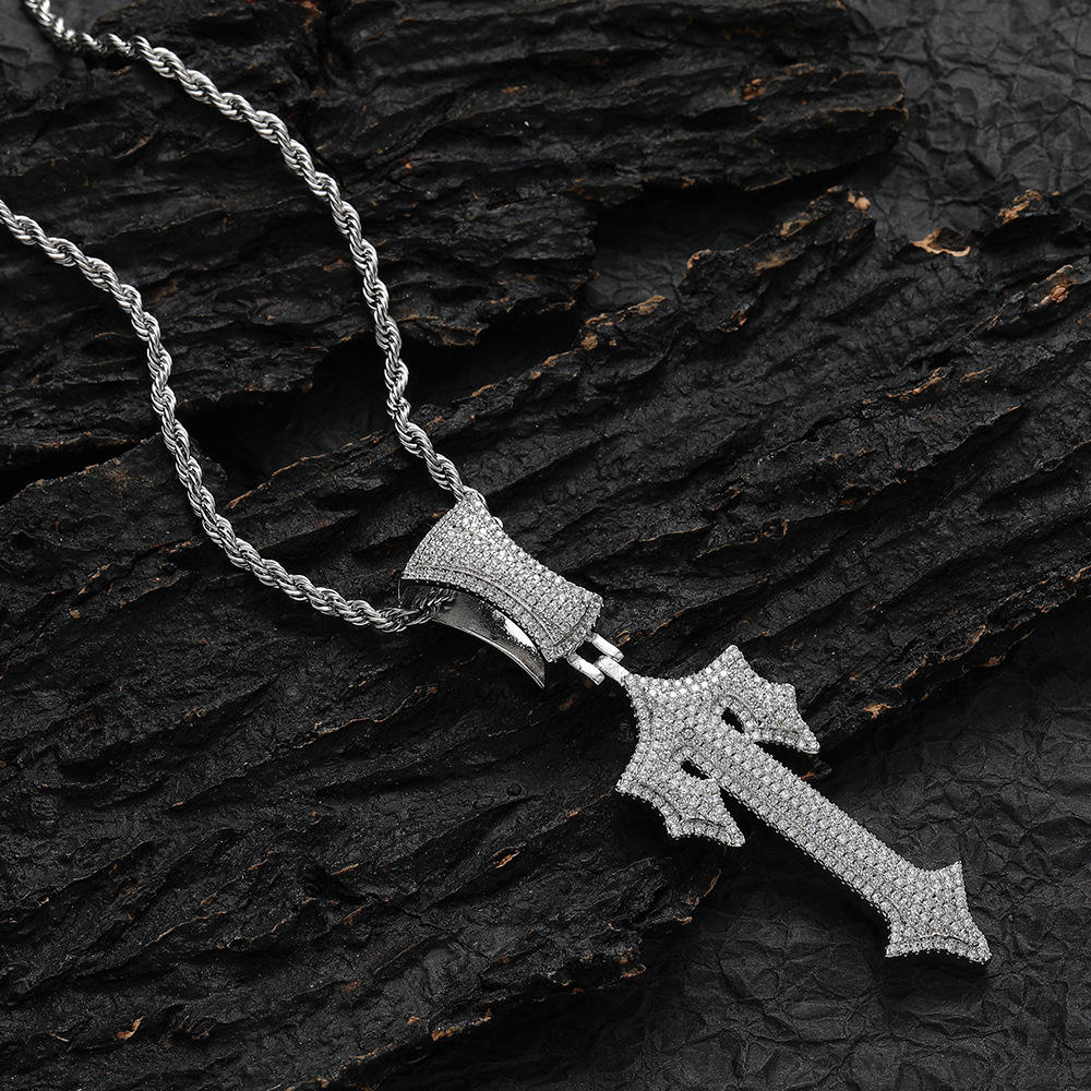 Round Brilliant Cut VVS Moissanite Diamond Hip Hop Cross Pendant Men